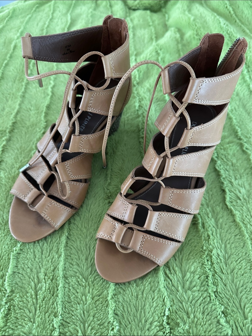 Donald J. Pliner Nude-Tan Gladiator Lace-Up Heels